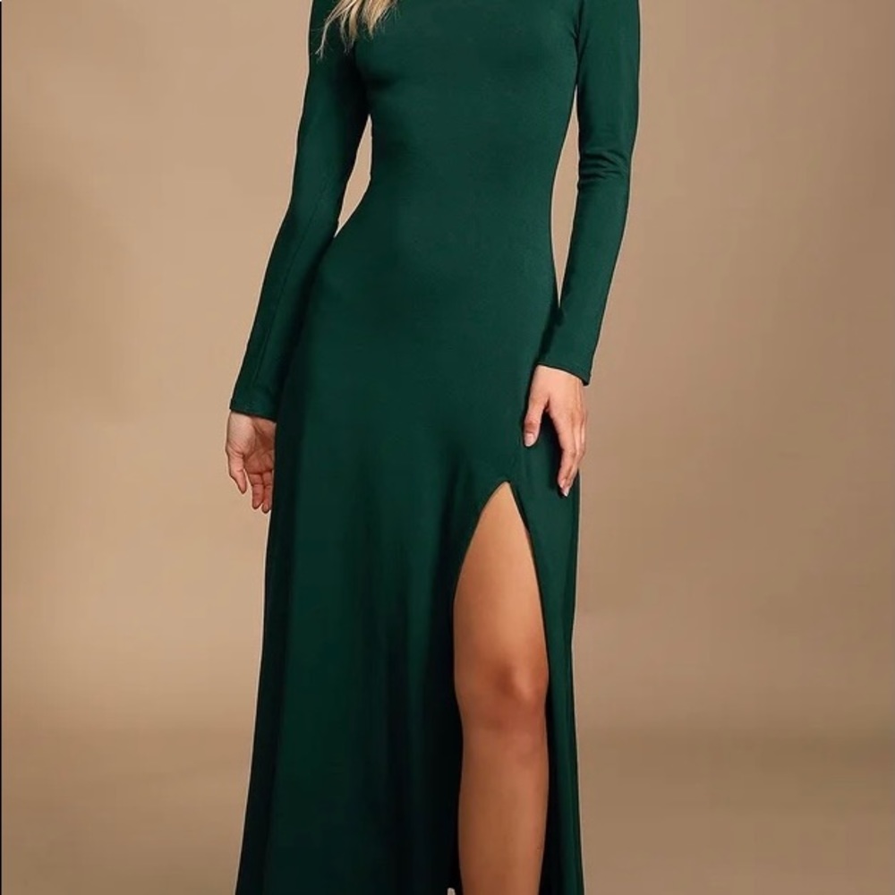 Lulu’s Swept Away Forest Green Long Sleeve Maxi Dress